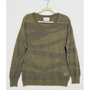 Berenice Sweater Womens Medium Green Mesh Camo Lightweight Long Sleeves Boho